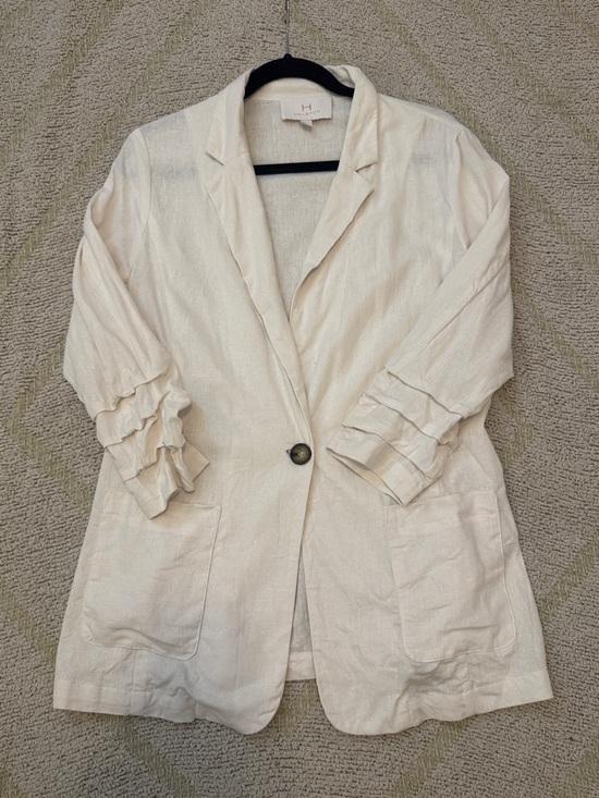 Halston Heritage Jackets & Blazers - Halston Linen Blend Blazer Ruffle Sleeve Ivory Lightweight Jacket Size L